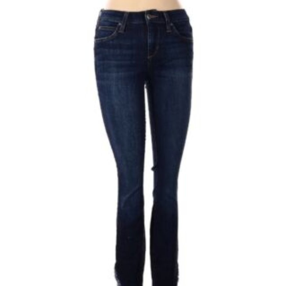Joe's Flawless The Icon Mid Rise Skinny Ankle Jeans Waist 24 Dark Wash Fringe